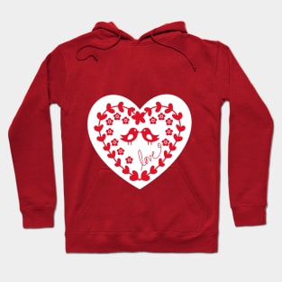 Floral heart with birds and love, white background Hoodie